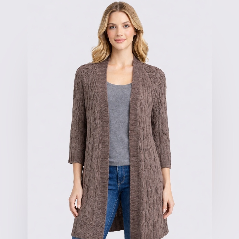 Peruvian Connection Chunky Knit Cardigan Open Front Brown size Small